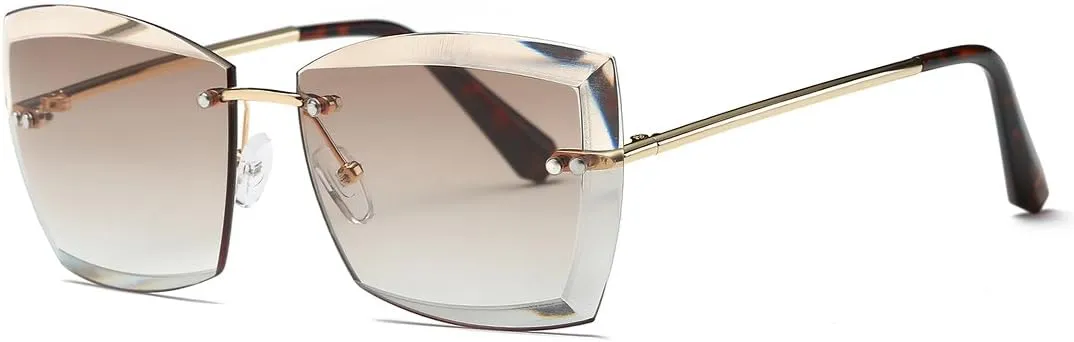 AEVOGUE Sunglasses For Women Oversized Rimless Diamond Cutting Square Glasses AE0528