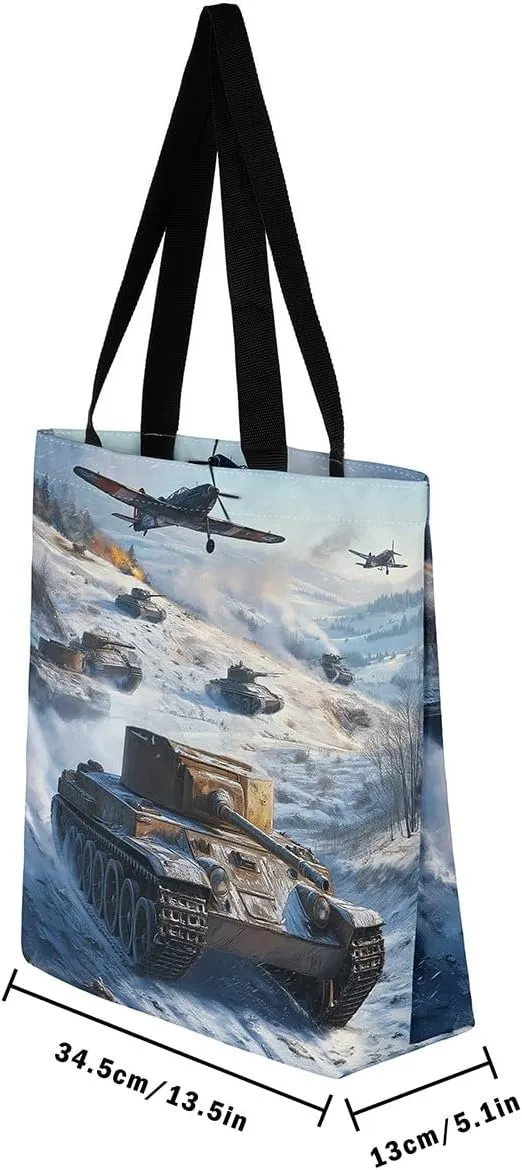 Aircraft Tank Canvas Tote Bag,Military Theme for Shopping Gym,Large Capacity Shoulder Handbags