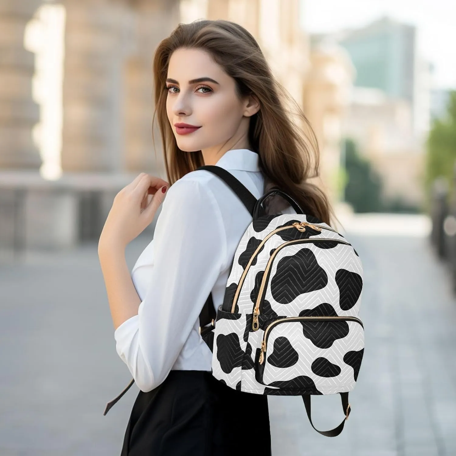 ALAZA Mini Backpack for Women, Cow Printed Travel Backpack Purse for Ladies, Small Bookbag Daypack Shoulder Bag M