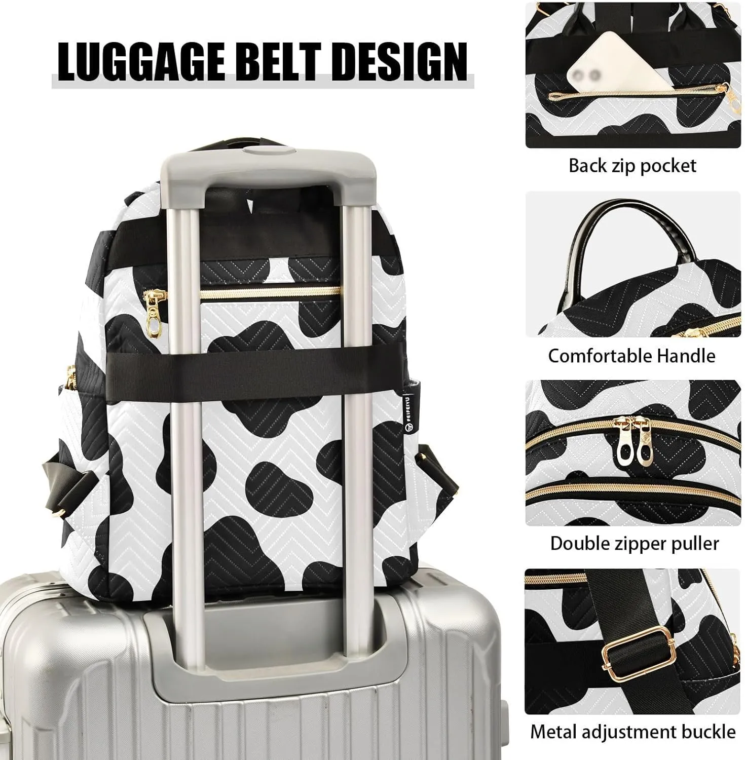 ALAZA Mini Backpack for Women, Cow Printed Travel Backpack Purse for Ladies, Small Bookbag Daypack Shoulder Bag M