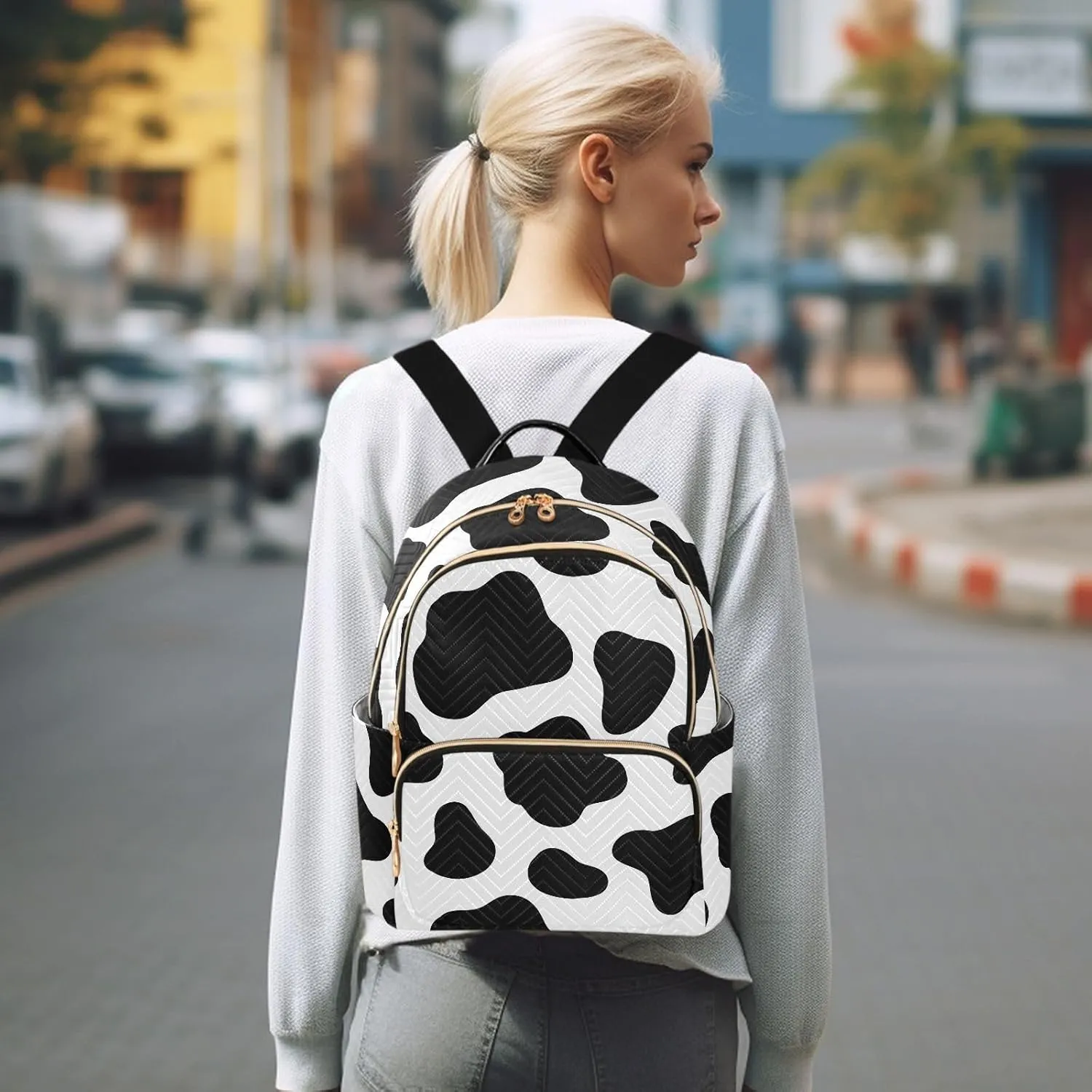 ALAZA Mini Backpack for Women, Cow Printed Travel Backpack Purse for Ladies, Small Bookbag Daypack Shoulder Bag M