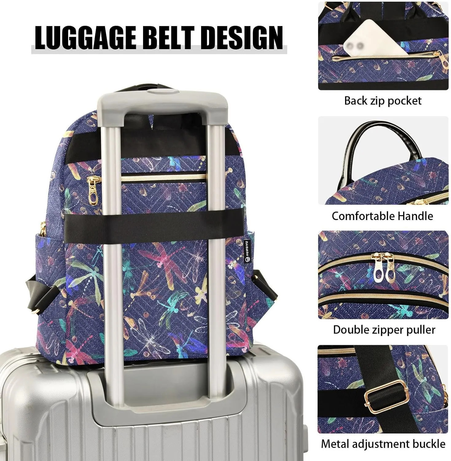 ALAZA Mini Backpack for Women, Dragonflies and Water Droplets Travel Backpack Purse for Ladies, Small Bookbag Daypack Shoulder Bag M