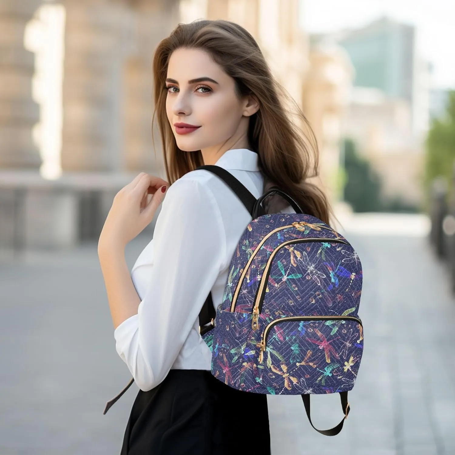 ALAZA Mini Backpack for Women, Dragonflies and Water Droplets Travel Backpack Purse for Ladies, Small Bookbag Daypack Shoulder Bag M