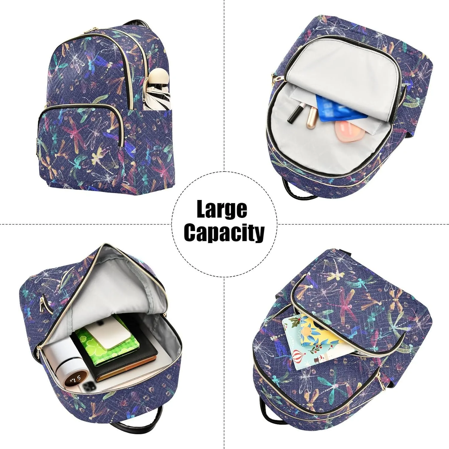ALAZA Mini Backpack for Women, Dragonflies and Water Droplets Travel Backpack Purse for Ladies, Small Bookbag Daypack Shoulder Bag M