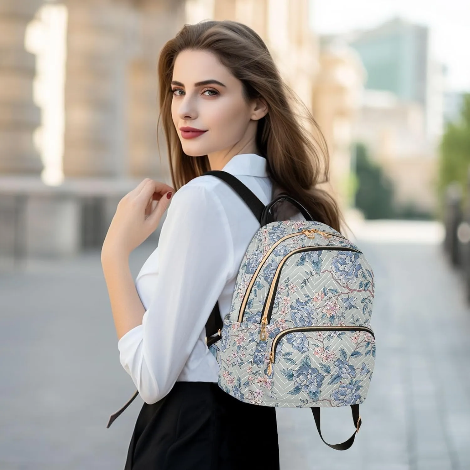 ALAZA Mini Backpack for Women, Flourish Ornamental Garden Travel Backpack Purse for Ladies, Small Bookbag Daypack Shoulder Bag M