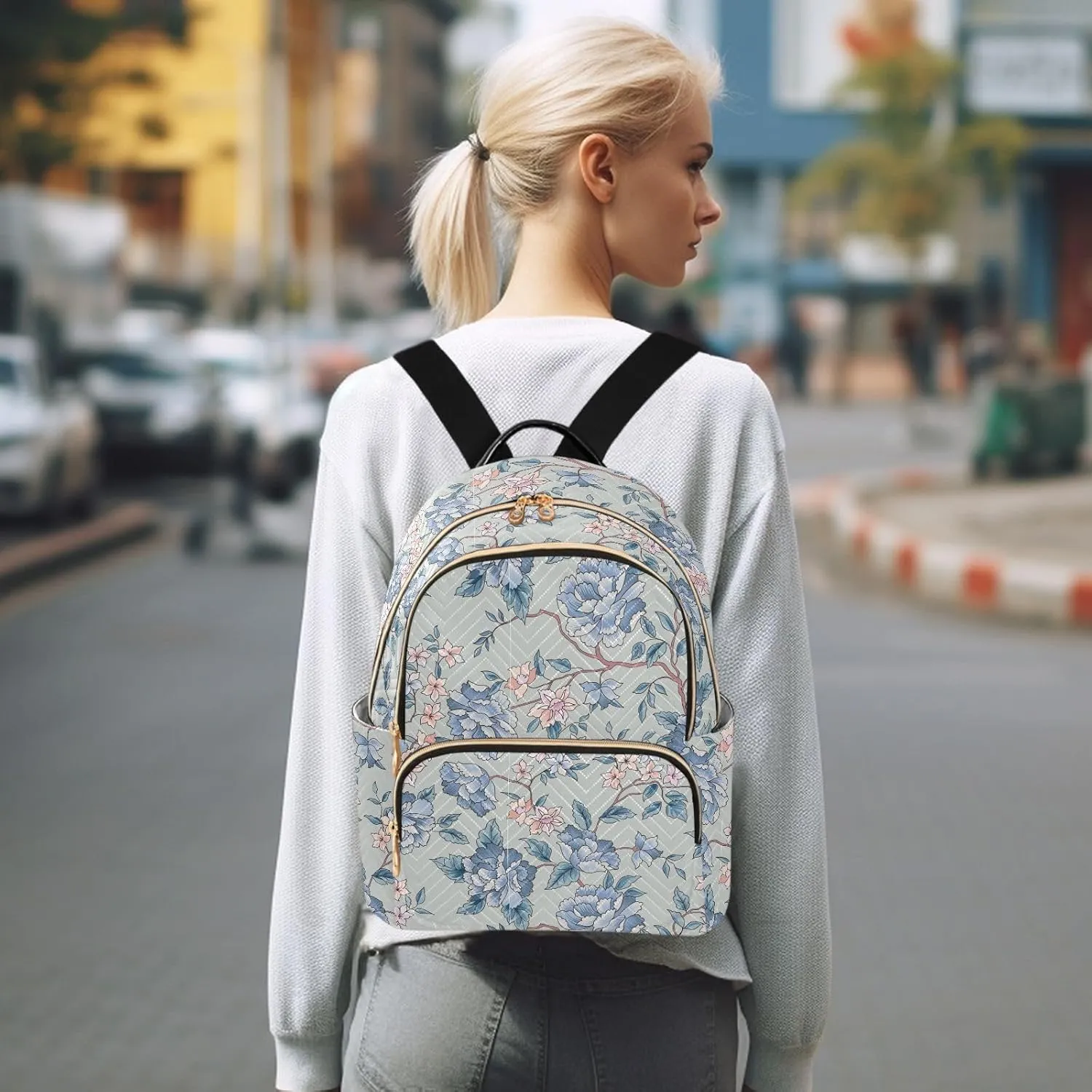 ALAZA Mini Backpack for Women, Flourish Ornamental Garden Travel Backpack Purse for Ladies, Small Bookbag Daypack Shoulder Bag M