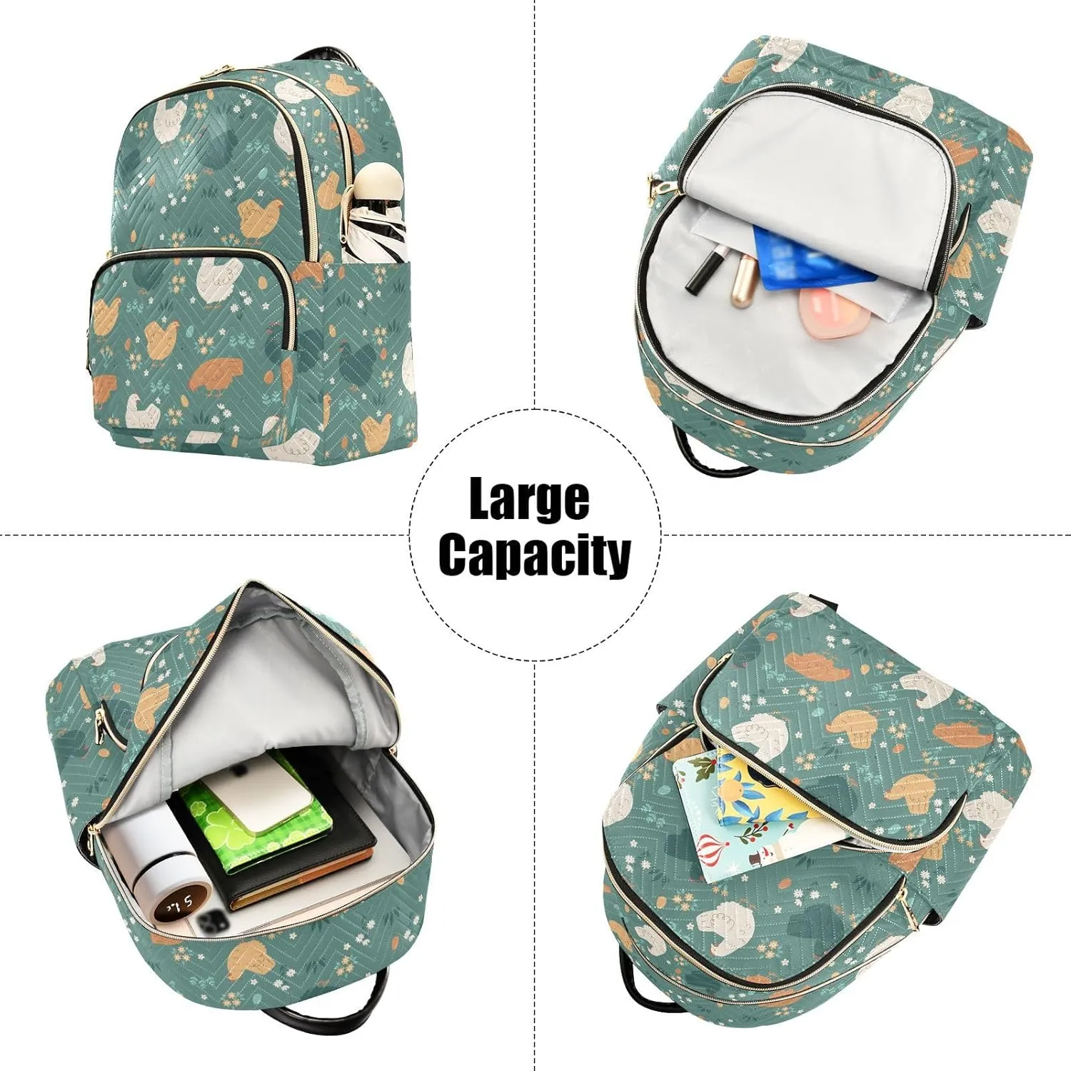 ALAZA Mini Backpack for Women, Green Chicken Flowers Travel Backpack Purse for Ladies, Small Bookbag Daypack Shoulder Bag M