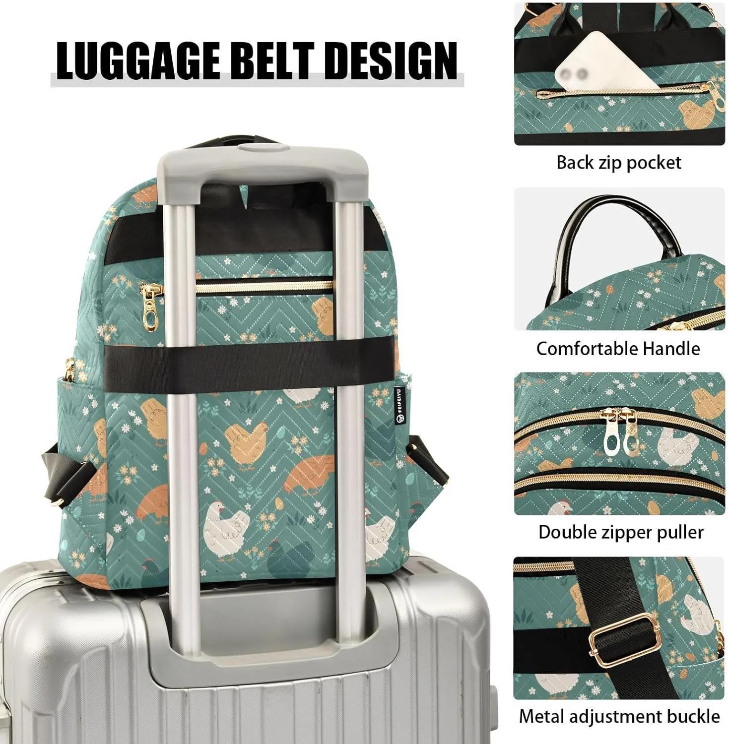 ALAZA Mini Backpack for Women, Green Chicken Flowers Travel Backpack Purse for Ladies, Small Bookbag Daypack Shoulder Bag M