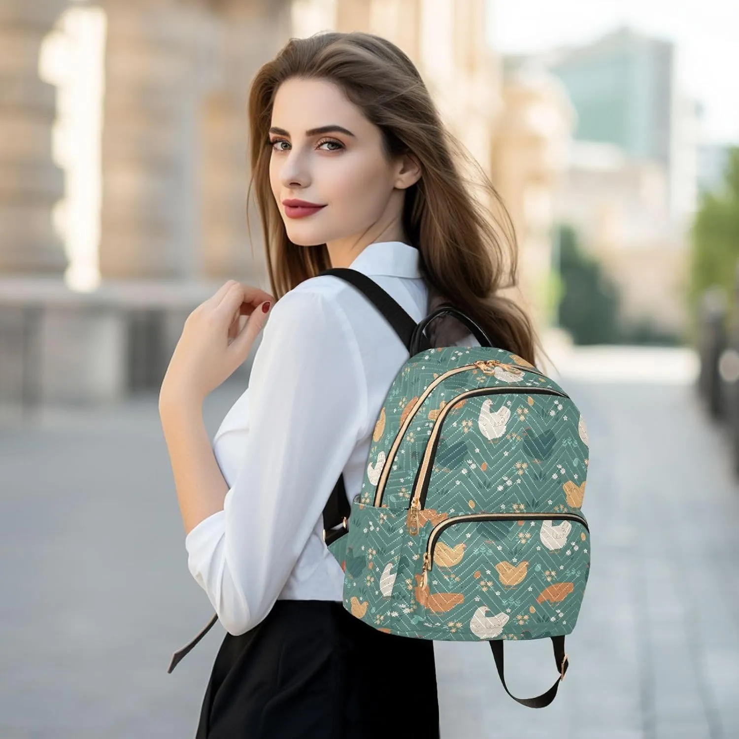 ALAZA Mini Backpack for Women, Green Chicken Flowers Travel Backpack Purse for Ladies, Small Bookbag Daypack Shoulder Bag M