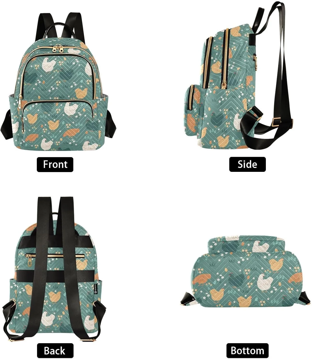 ALAZA Mini Backpack for Women, Green Chicken Flowers Travel Backpack Purse for Ladies, Small Bookbag Daypack Shoulder Bag M