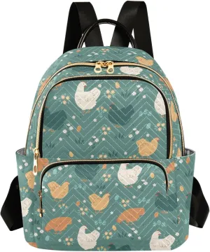 ALAZA Mini Backpack for Women, Green Chicken Flowers Travel Backpack Purse for Ladies, Small Bookbag Daypack Shoulder Bag M