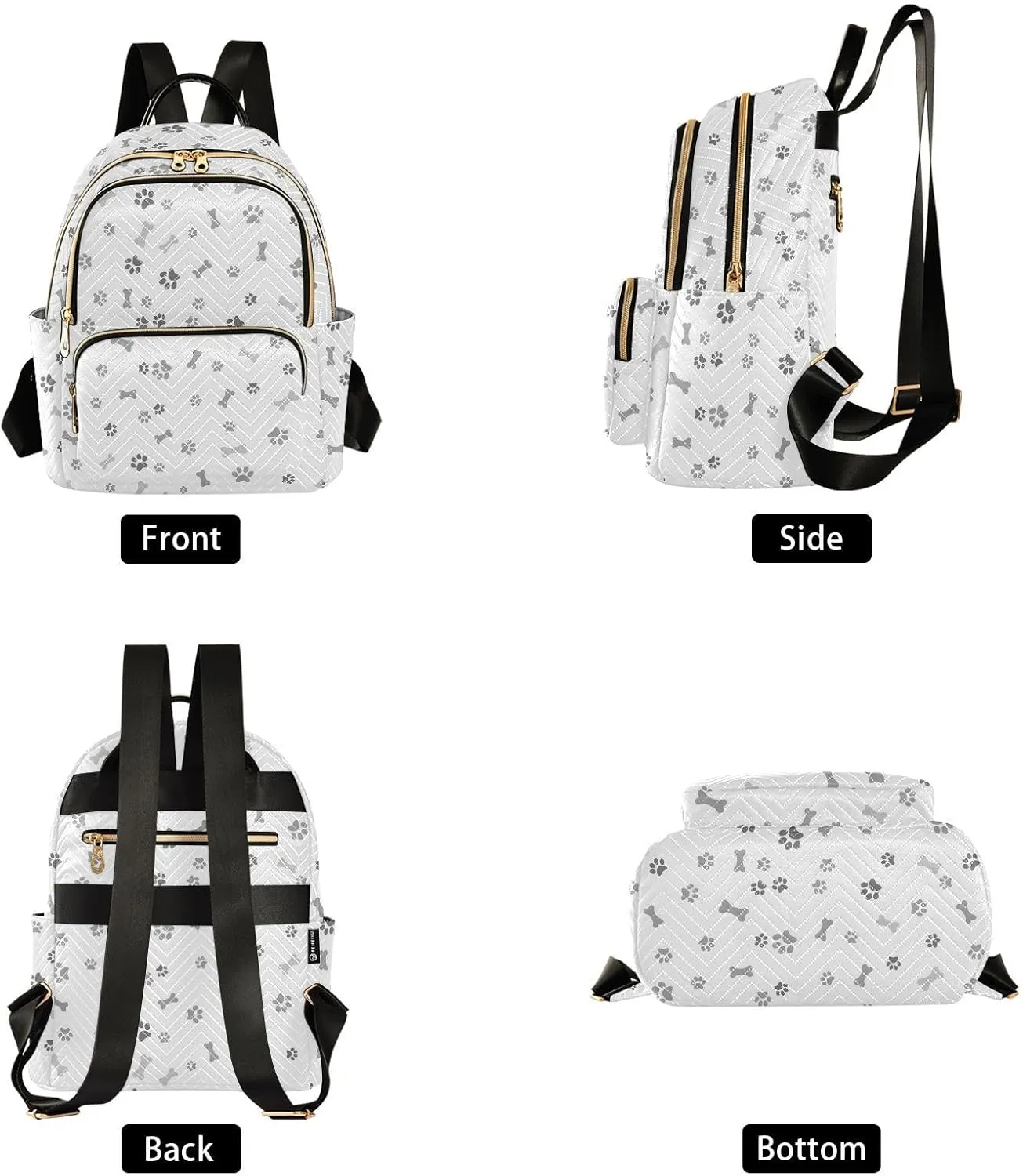 ALAZA Mini Backpack for Women, Grey Dog Paw Bone Travel Backpack Purse for Ladies, Small Bookbag Daypack Shoulder Bag S