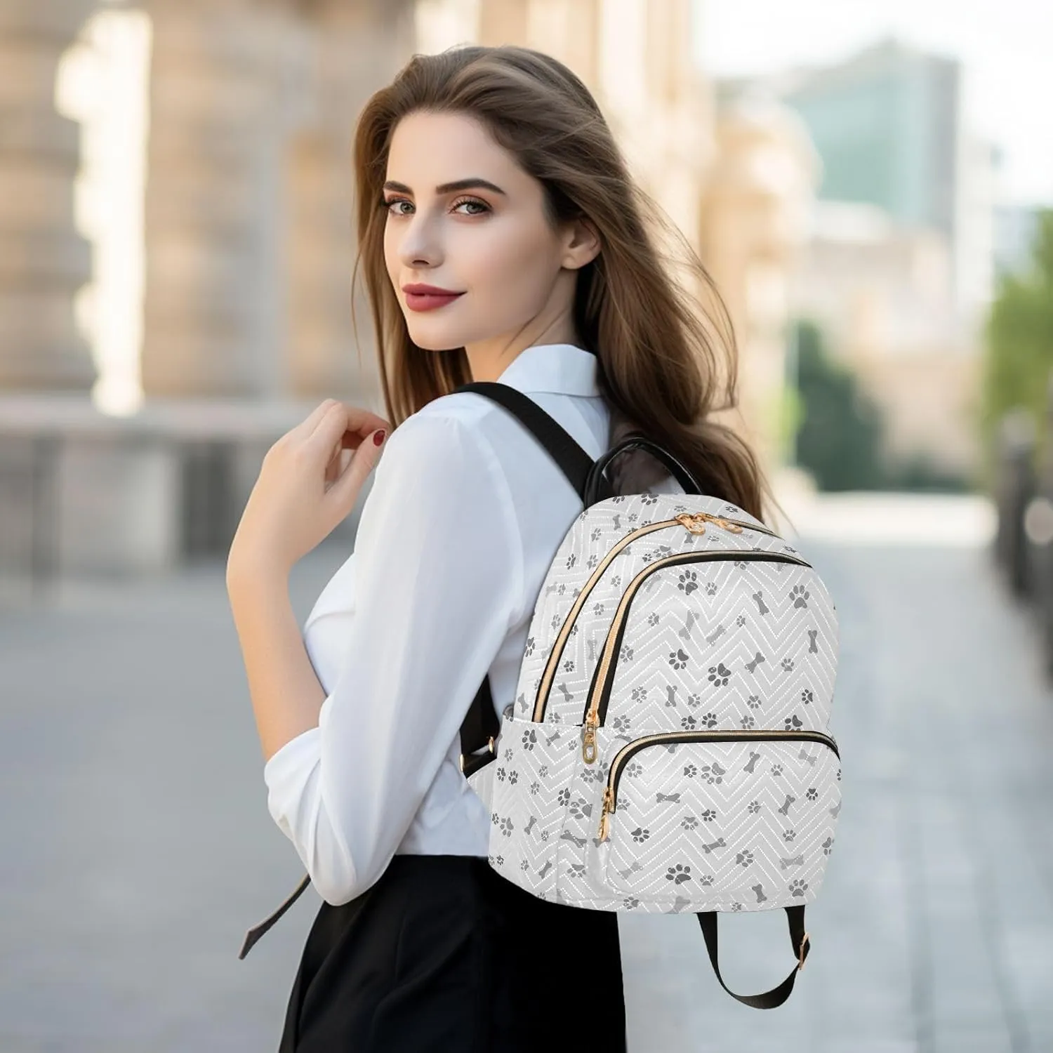 ALAZA Mini Backpack for Women, Grey Dog Paw Bone Travel Backpack Purse for Ladies, Small Bookbag Daypack Shoulder Bag S