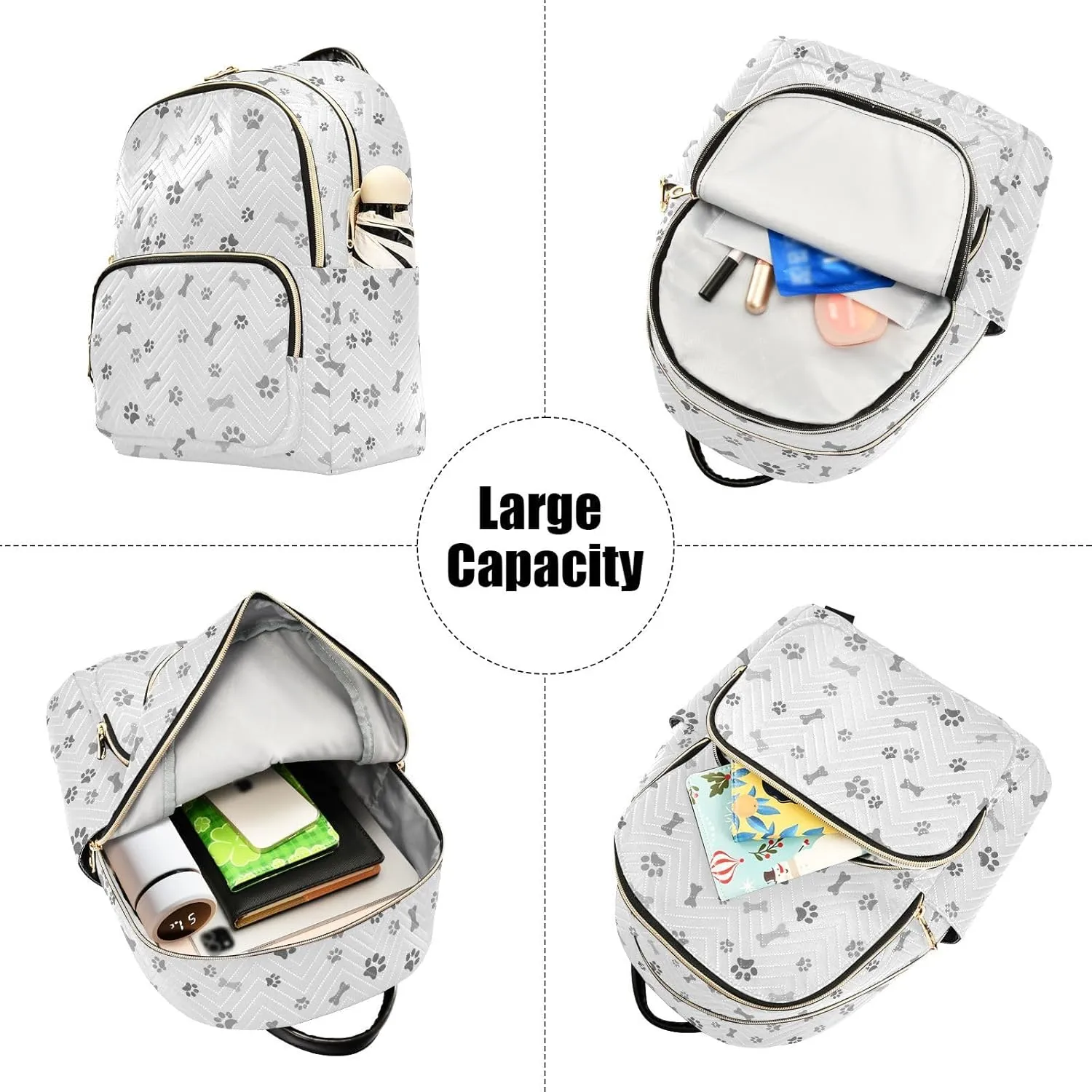 ALAZA Mini Backpack for Women, Grey Dog Paw Bone Travel Backpack Purse for Ladies, Small Bookbag Daypack Shoulder Bag S