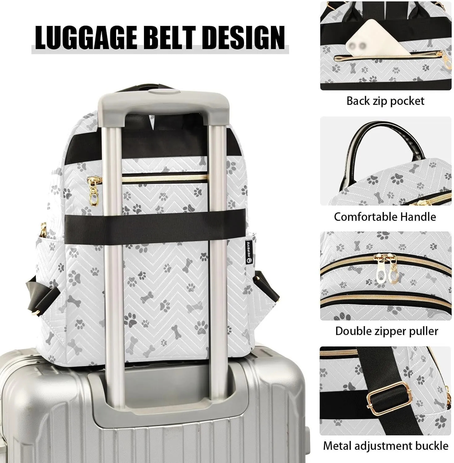 ALAZA Mini Backpack for Women, Grey Dog Paw Bone Travel Backpack Purse for Ladies, Small Bookbag Daypack Shoulder Bag S