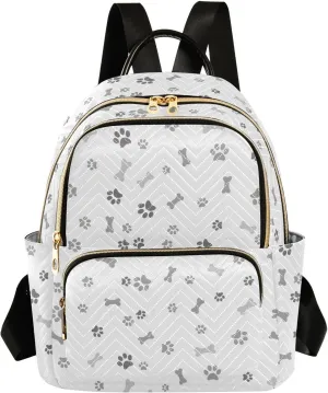 ALAZA Mini Backpack for Women, Grey Dog Paw Bone Travel Backpack Purse for Ladies, Small Bookbag Daypack Shoulder Bag S