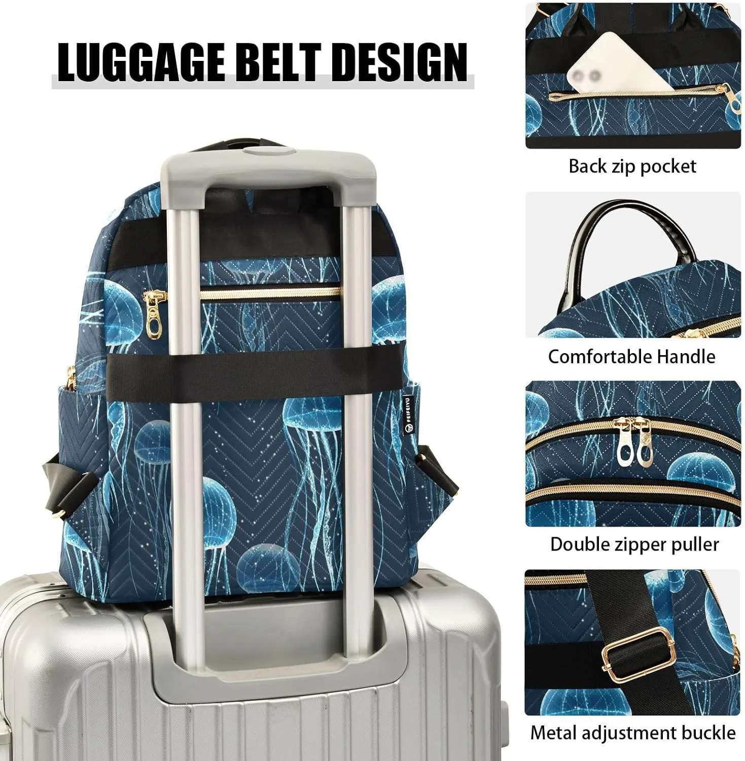 ALAZA Mini Backpack for Women, Jellyfish Travel Backpack Purse for Ladies, Small Bookbag Daypack Shoulder Bag M
