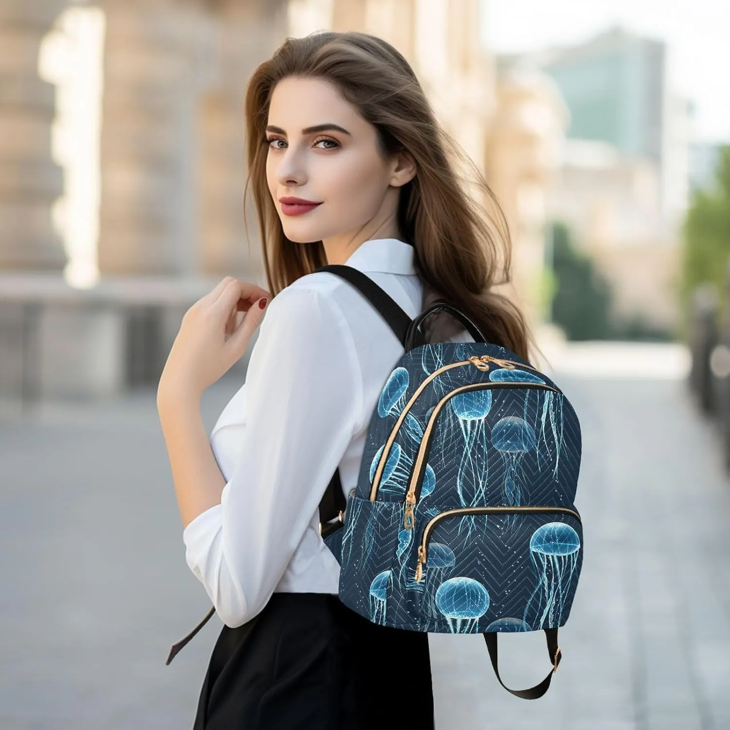 ALAZA Mini Backpack for Women, Jellyfish Travel Backpack Purse for Ladies, Small Bookbag Daypack Shoulder Bag M