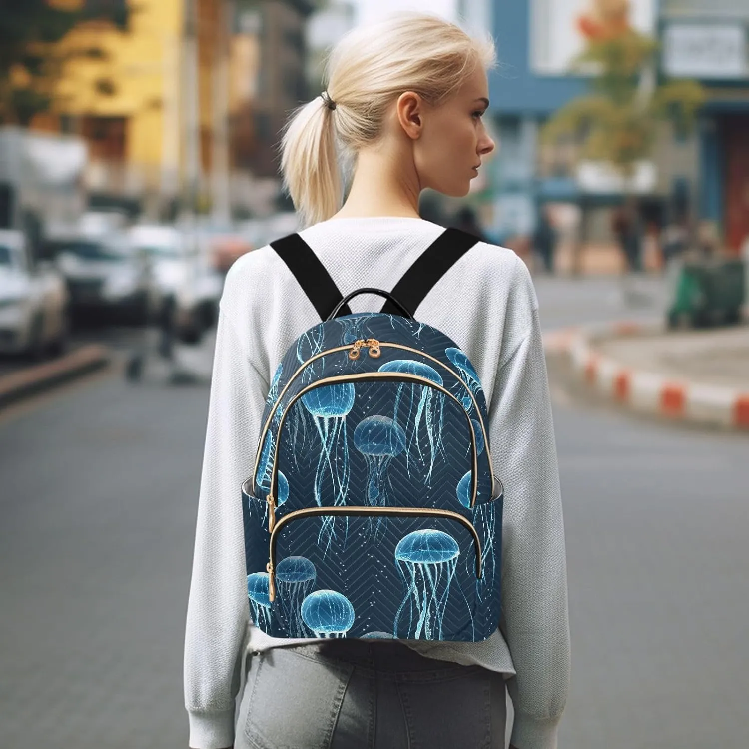 ALAZA Mini Backpack for Women, Jellyfish Travel Backpack Purse for Ladies, Small Bookbag Daypack Shoulder Bag M