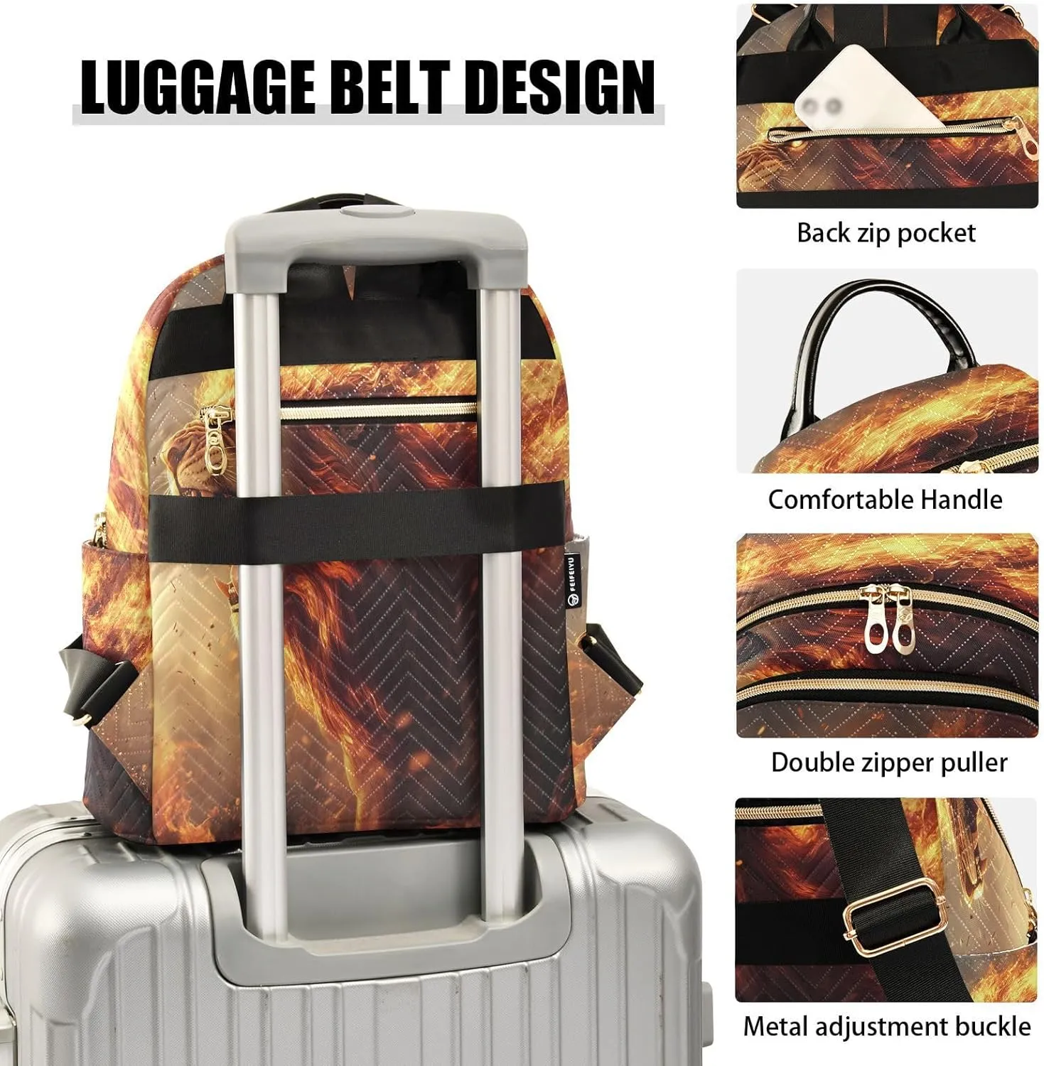 ALAZA Mini Backpack for Women Lion Roar Flame Travel Backpack Purse for Ladies Handbag Shoulder Bag Casual Daypack, M