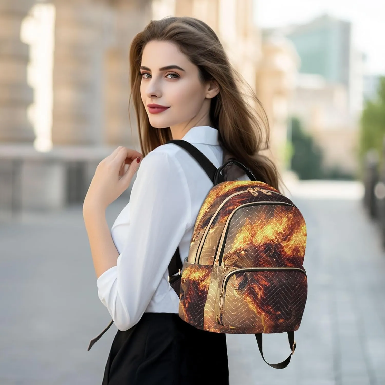 ALAZA Mini Backpack for Women Lion Roar Flame Travel Backpack Purse for Ladies Handbag Shoulder Bag Casual Daypack, M
