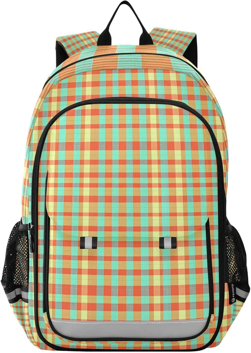 ALAZA Teal Orange Gingham Pattern School Backpacks Travel Laptop Bag Kids Bookbag for Girls Boys Teens Women Men