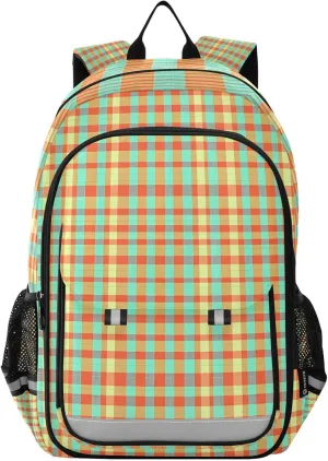 ALAZA Teal Orange Gingham Pattern School Backpacks Travel Laptop Bag Kids Bookbag for Girls Boys Teens Women Men