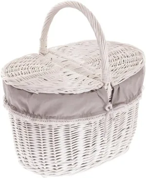 Alles aus Weide Handwoven Wicker Picnic Basket Whitewashed Finish Lined Durable Handmade Basket for Outdoor Gatherings and Picnics Stylish and Strong Wicker Design Perfect for Picnic Lovers