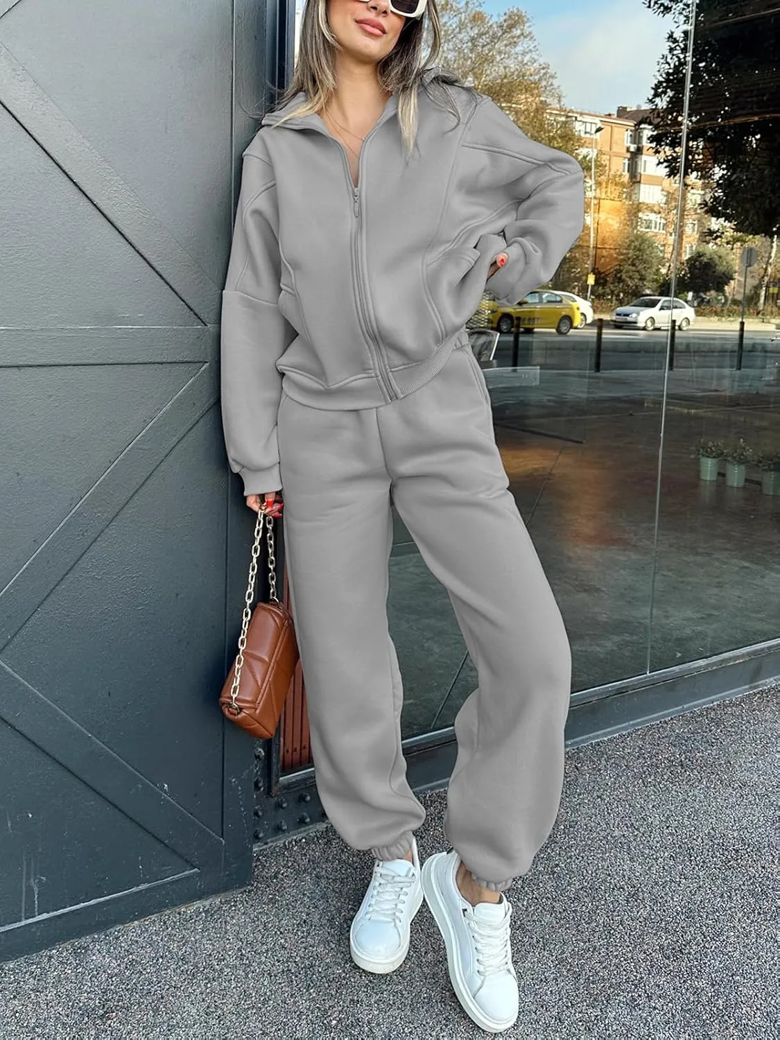 Alunzoem Sweatsuits for Women Set 2 Piece Outfits Long Sleeve Zip Up Jacket Oversized Sweatshirt Jogger Sweatpants Tracksuit