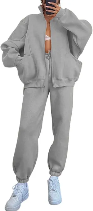 Alunzoem Sweatsuits for Women Set 2 Piece Outfits Long Sleeve Zip Up Jacket Oversized Sweatshirt Jogger Sweatpants Tracksuit