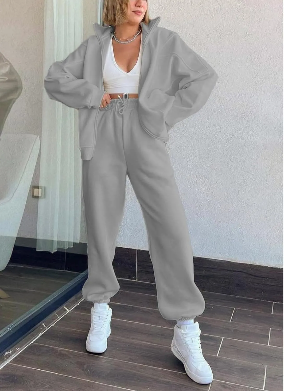 Alunzoem Sweatsuits for Women Set 2 Piece Outfits Long Sleeve Zip Up Jacket Oversized Sweatshirt Jogger Sweatpants Tracksuit
