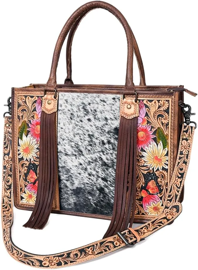 American Darling Briefcase Hand Tooled Hair On Genuine Leather Western Women Bag Handbag | Briefcase Bag | Briefcase for Women | Cute Briefcase Bag | Laptop Briefcase Bag