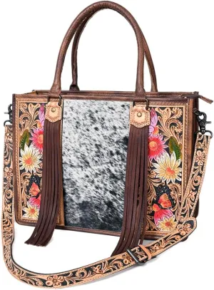 American Darling Briefcase Hand Tooled Hair On Genuine Leather Western Women Bag Handbag | Briefcase Bag | Briefcase for Women | Cute Briefcase Bag | Laptop Briefcase Bag