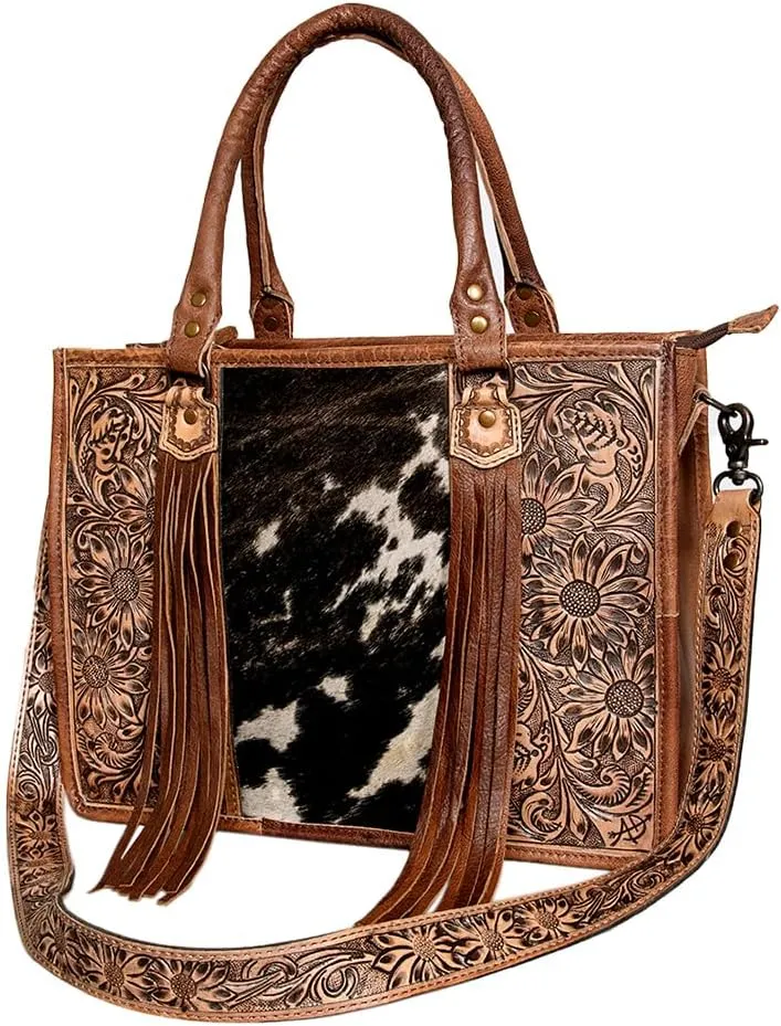 American Darling Hair On Genuine Leather Western Briefcase Bag for Women | Handbag Purse for Travel | Cute Leather Briefcase