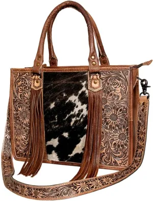 American Darling Hair On Genuine Leather Western Briefcase Bag for Women | Handbag Purse for Travel | Cute Leather Briefcase