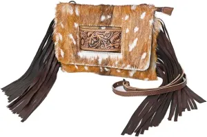 American Darling Hand Tooled Hair-On Genuine Leather Women Bag Western Handbag Purse, Black
