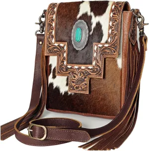 American Darling Small Crossbody Hand Tooled Hair-On Genuine Leather Western Women Bag Handbag Purse | Crossbody Bag for Women | Cute Crossbody Bag | Crossbody Purse