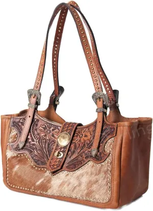 American Darling Tote Hand Tooled Hair on Genuine Leather Western Women Bag Handbag Purse | Western Tote Bag | Travel Tote Bags | College Tote Bag | Casual Tote Bag