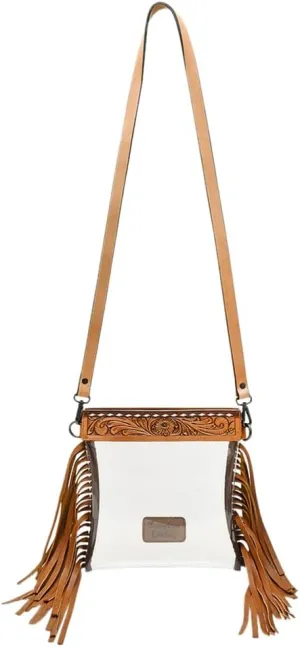 American Darling Women's Multi-colored Western Clear Leather Handbag | Handcrafted Fringed Satchel | Size: 10in (H) X 10in (W)