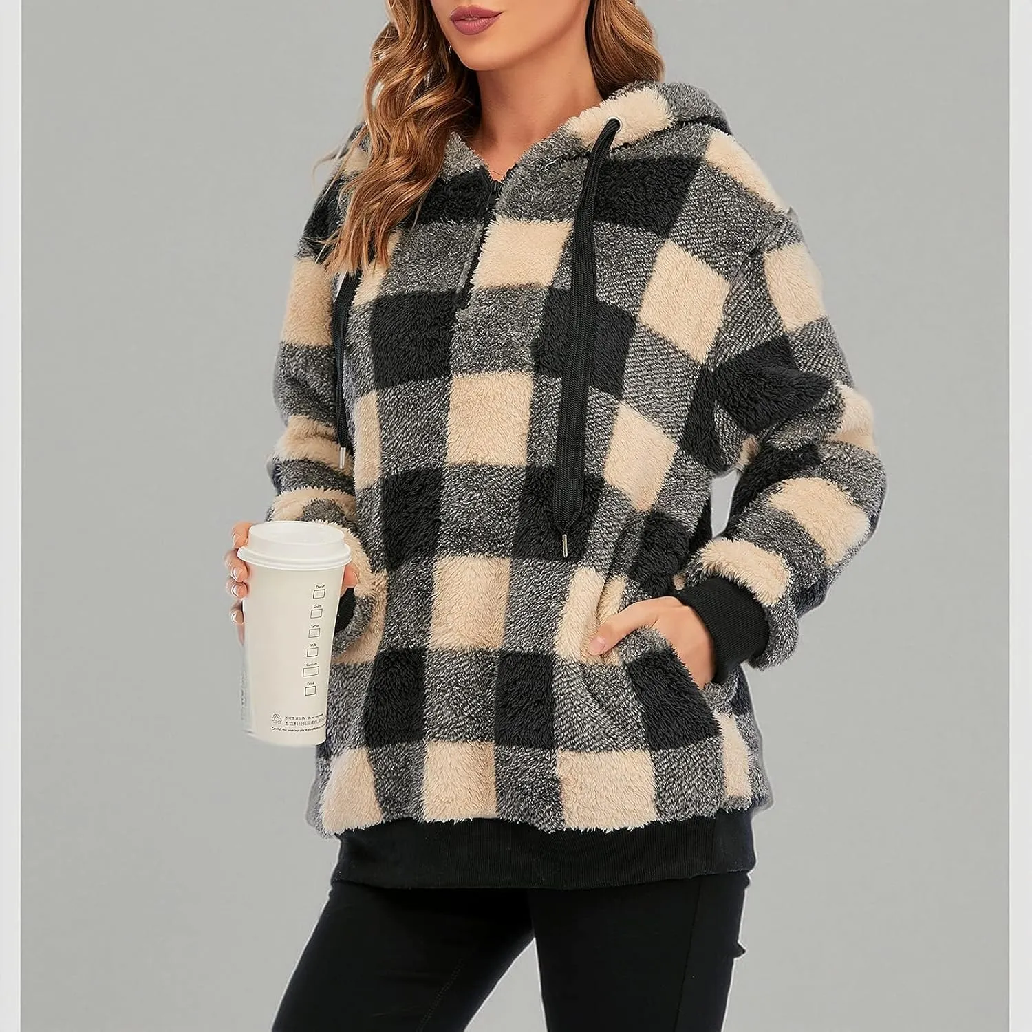 American Trends Oversized Sweatshirts for Women Athletic Womens Sherpa Hoodie Fluffy Women's Hoodies Pullover with Pockets