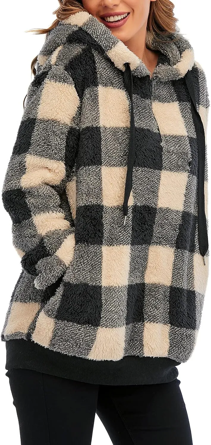 American Trends Oversized Sweatshirts for Women Athletic Womens Sherpa Hoodie Fluffy Women's Hoodies Pullover with Pockets