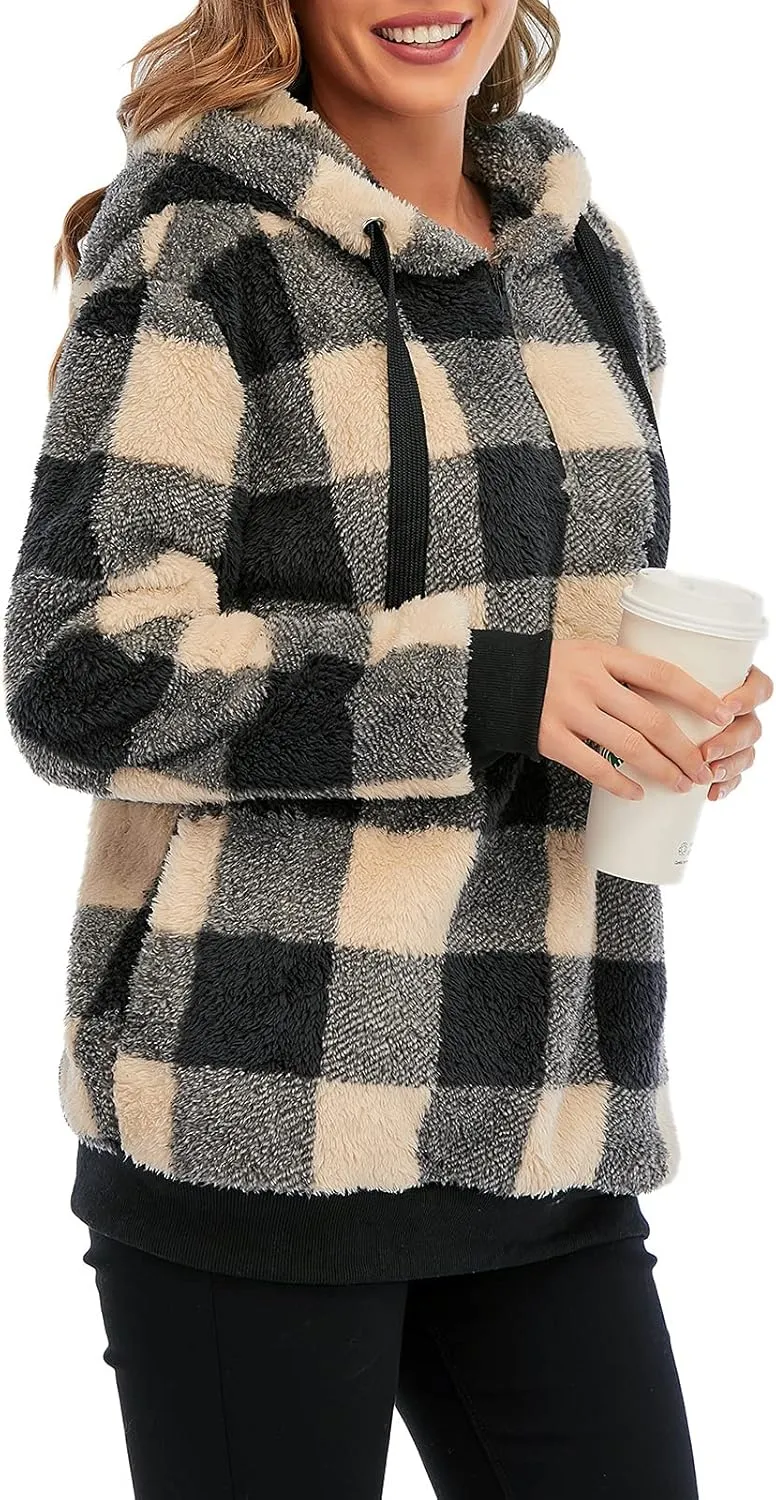 American Trends Oversized Sweatshirts for Women Athletic Womens Sherpa Hoodie Fluffy Women's Hoodies Pullover with Pockets