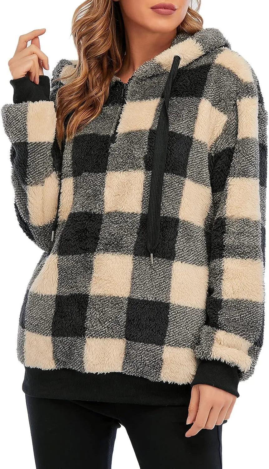 American Trends Oversized Sweatshirts for Women Athletic Womens Sherpa Hoodie Fluffy Women's Hoodies Pullover with Pockets