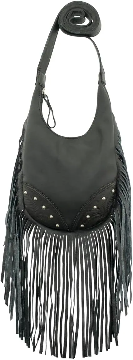 American West Fringed Cowgirl Crossbody with Fringe | Hand-Tooled Genuine Leather