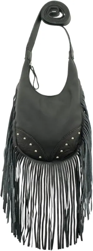 American West Fringed Cowgirl Crossbody with Fringe | Hand-Tooled Genuine Leather