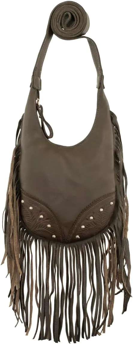 American West Fringed Cowgirl Crossbody with Fringe | Hand-Tooled Genuine Leather