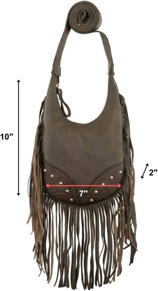 American West Fringed Cowgirl Crossbody with Fringe | Hand-Tooled Genuine Leather