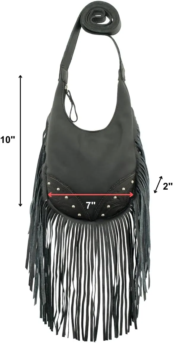 American West Fringed Cowgirl Crossbody with Fringe | Hand-Tooled Genuine Leather