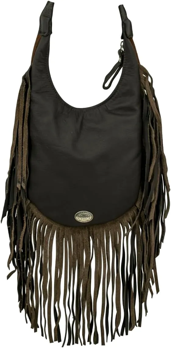 American West Fringed Cowgirl Crossbody with Fringe | Hand-Tooled Genuine Leather