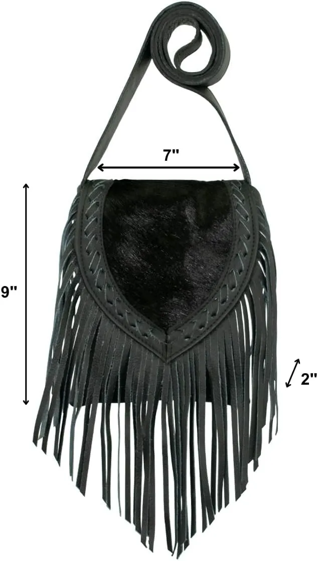 American West Fringed Cowgirl Flap Bag For Women - Genuine leather with hair-on cowhide
